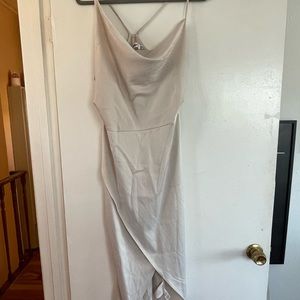 Asymmetrical satin midi dress